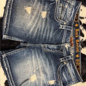 Rock Revival Blue Denim Shorts with Orange Accents